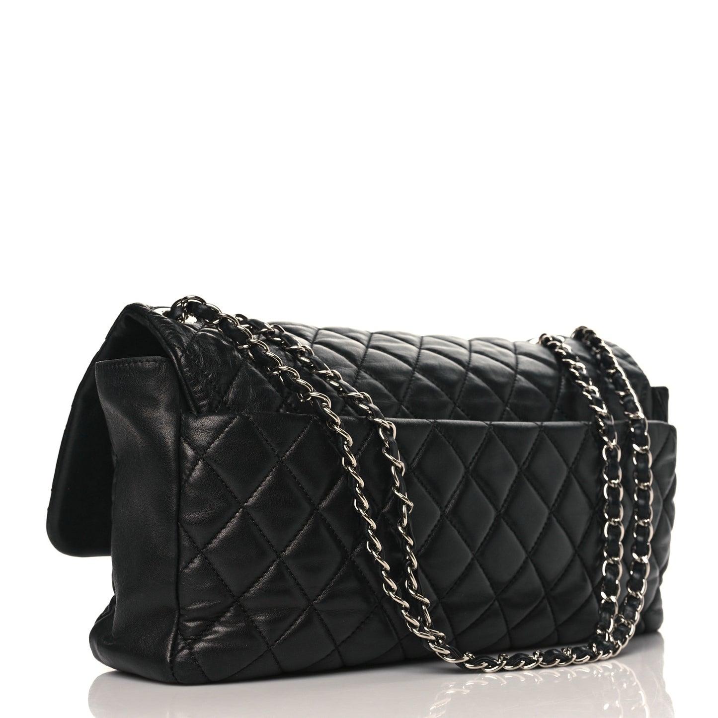 Lambskin Quilted Jumbo Coco Rain Flap Black
