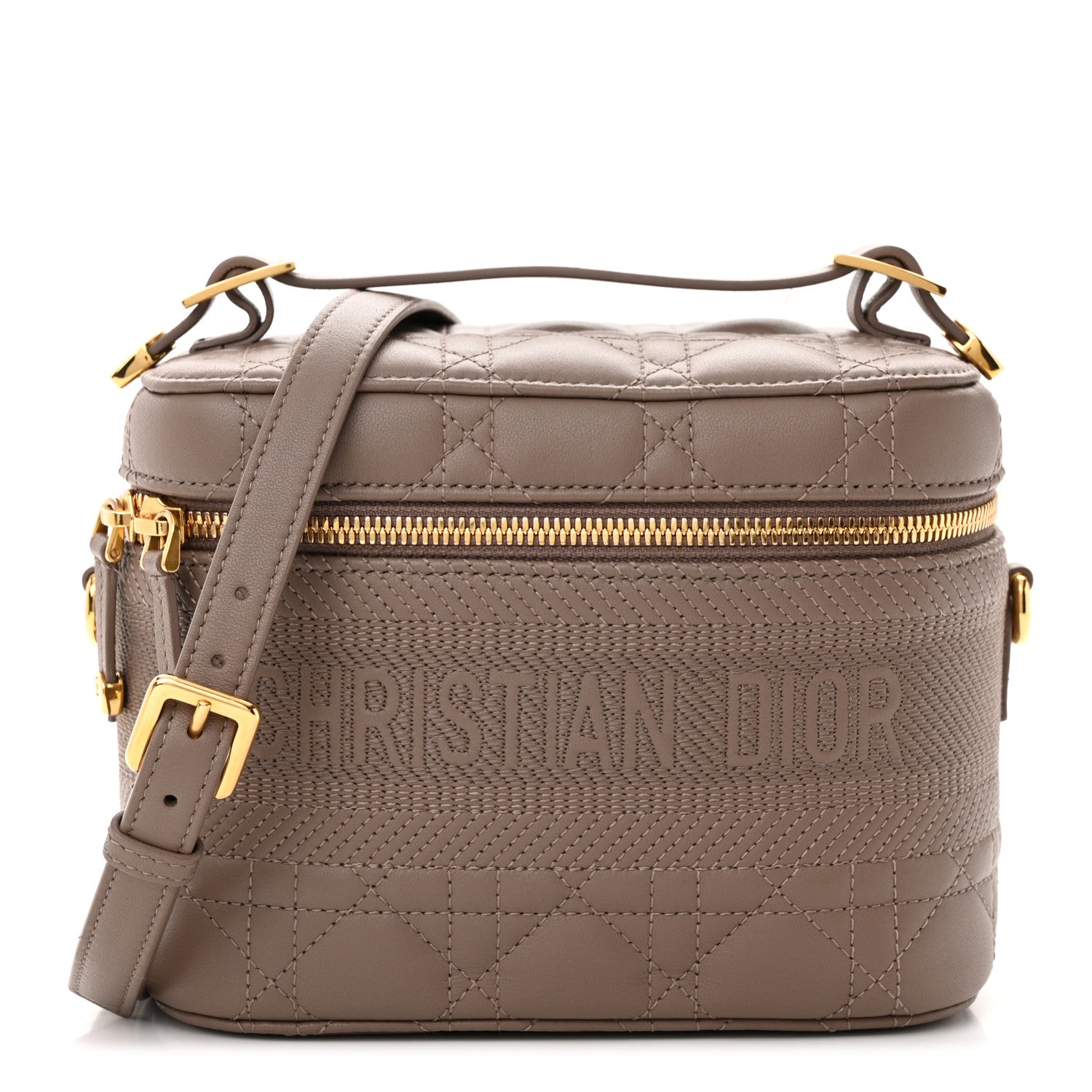 Christian Dior Lambskin Cannage Small Diortravel Vanity Case Warm Taupe 1 of 10
