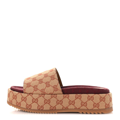 Gucci Canvas GG Monogram Angelina Platform Slide Sandals 39 Beige Ruggine 1 of 11