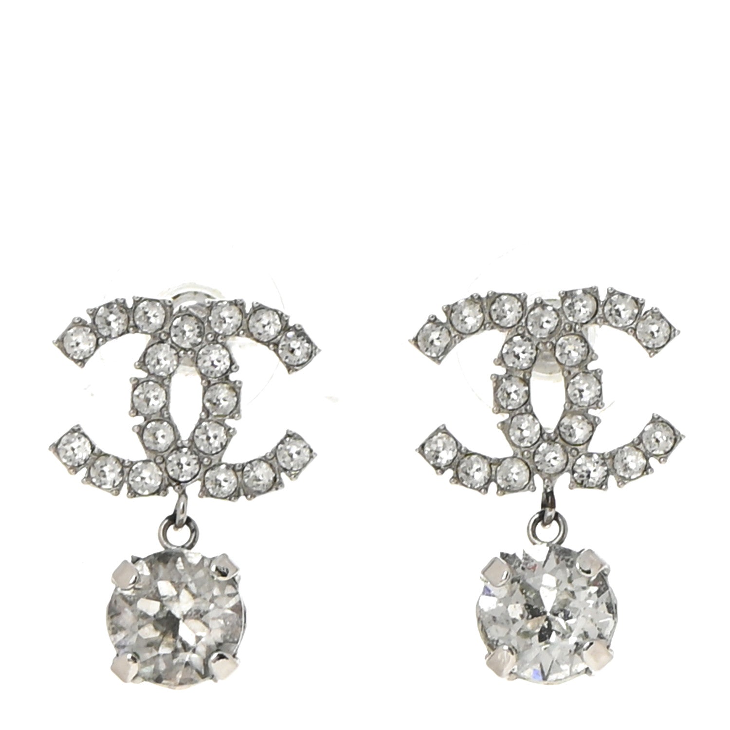 Chanel Crystal CC Drop Earrings Silver 1 of 5