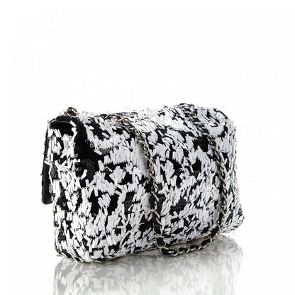 Chanel Sequin Embroidered Medium Flap Black White 3 of 8