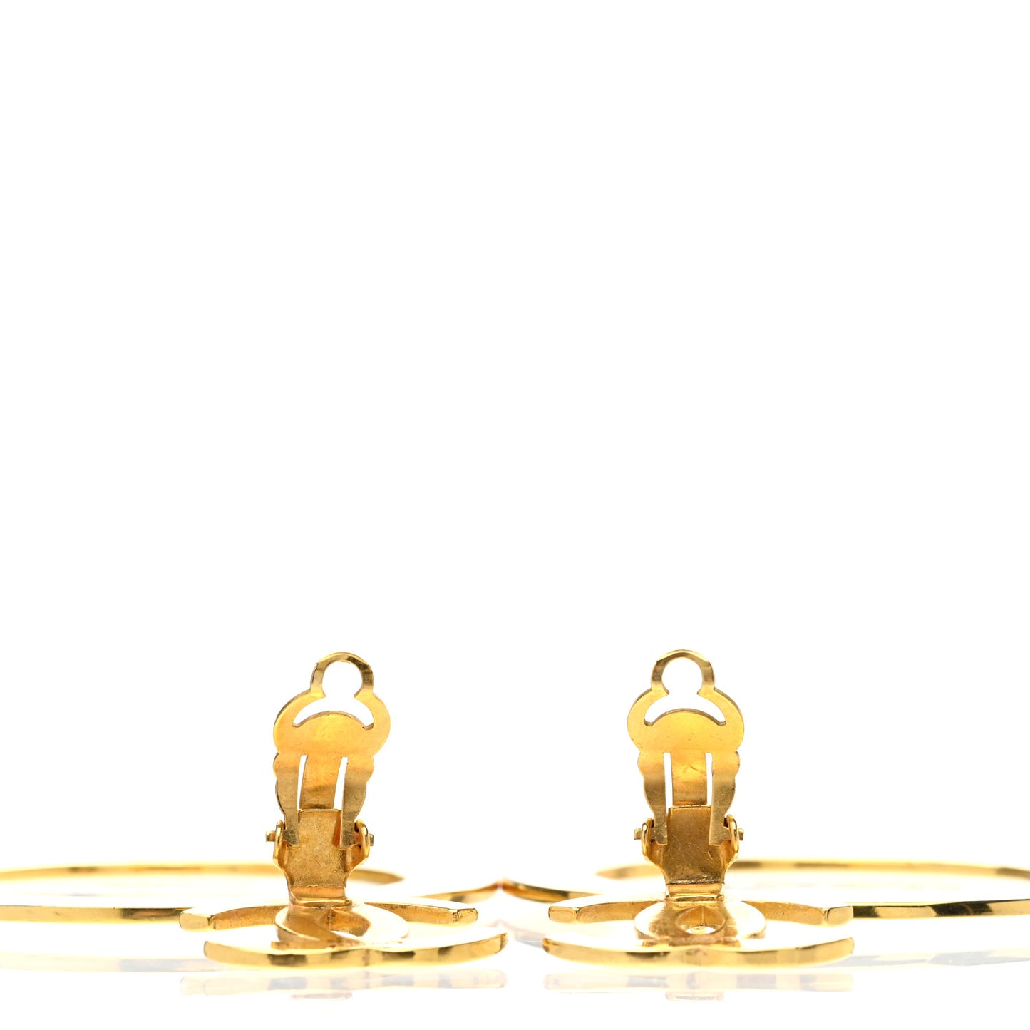 Metal CC Circle Drop Clip On Earrings Gold
