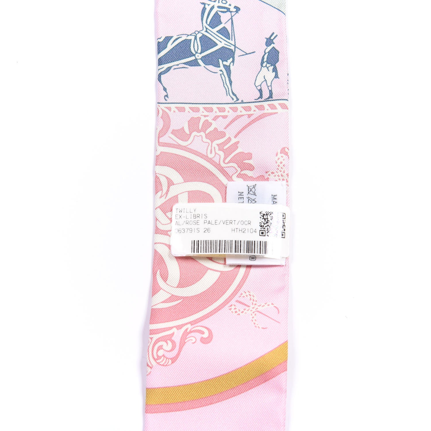 Hermes Silk Ex-Libris Twilly Rose Pale Vert Ocre 4 of 4
