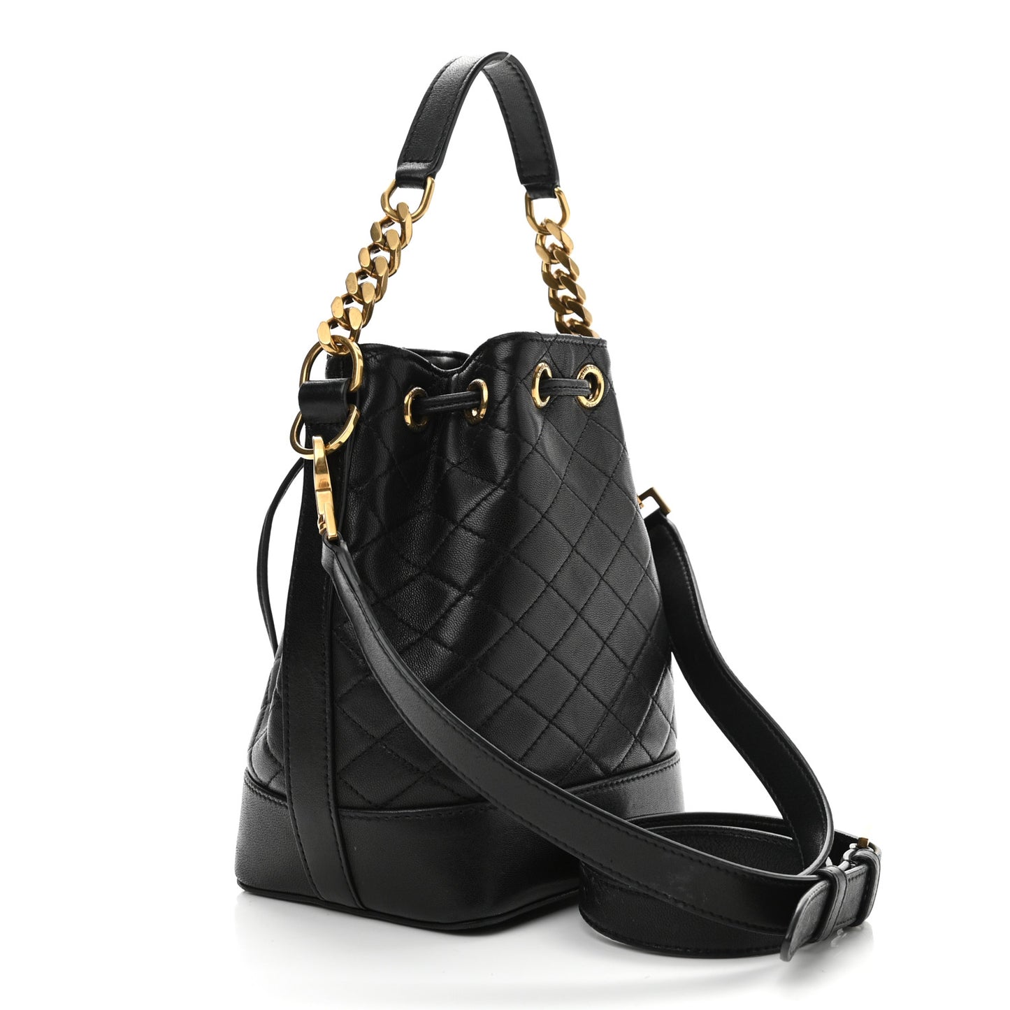 Lambskin Quilted Small Emmanuelle Bucket Bag Black