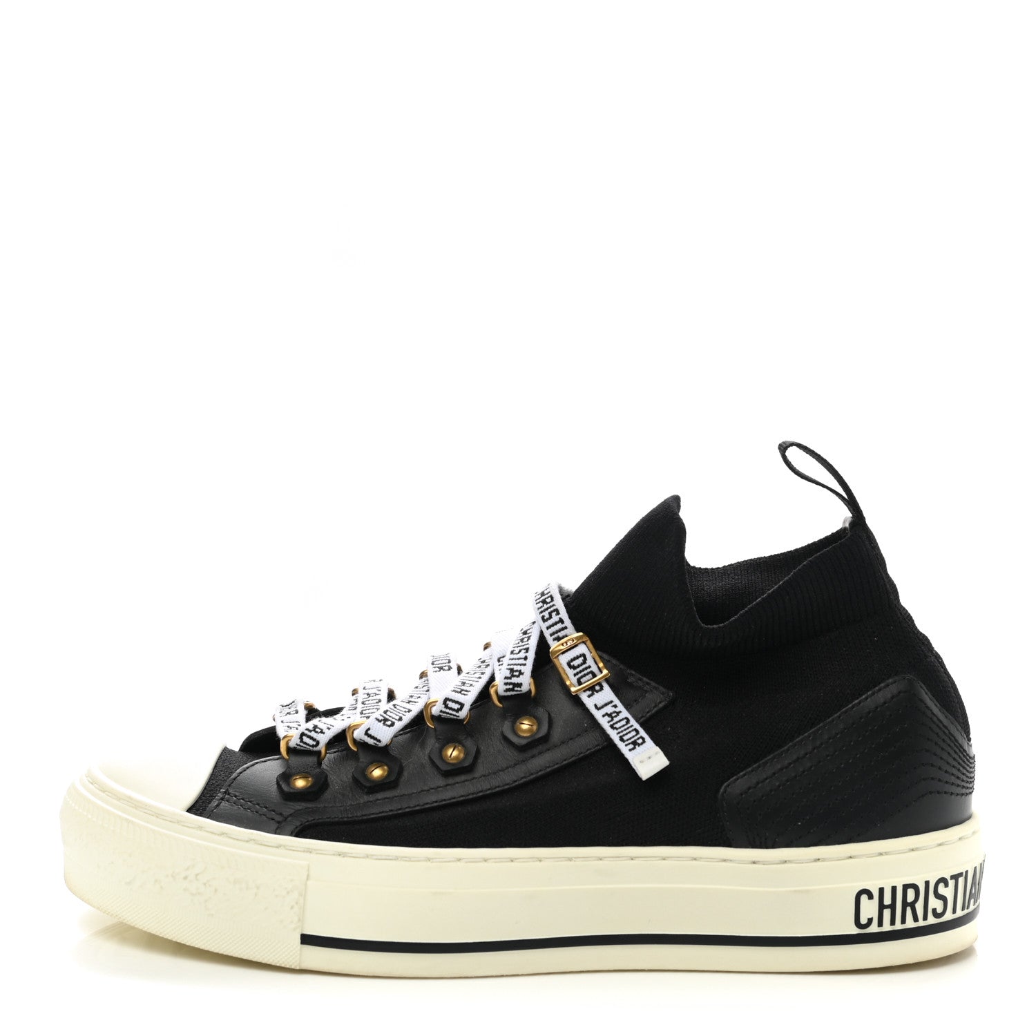 Christian Dior Technical Knit Calfskin Womens Walk'N'Dior High Top Sneakers 36 Black 1 of 8