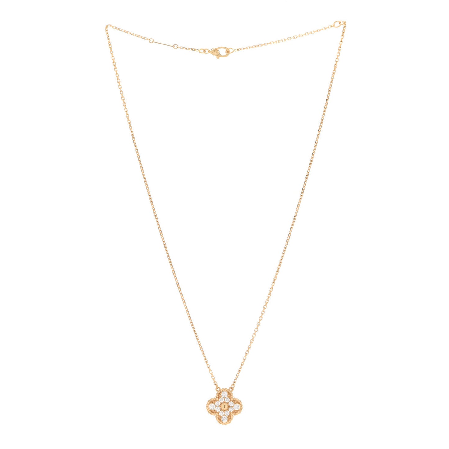 18K Yellow Gold Diamond Vintage Alhambra Pendant Necklace
