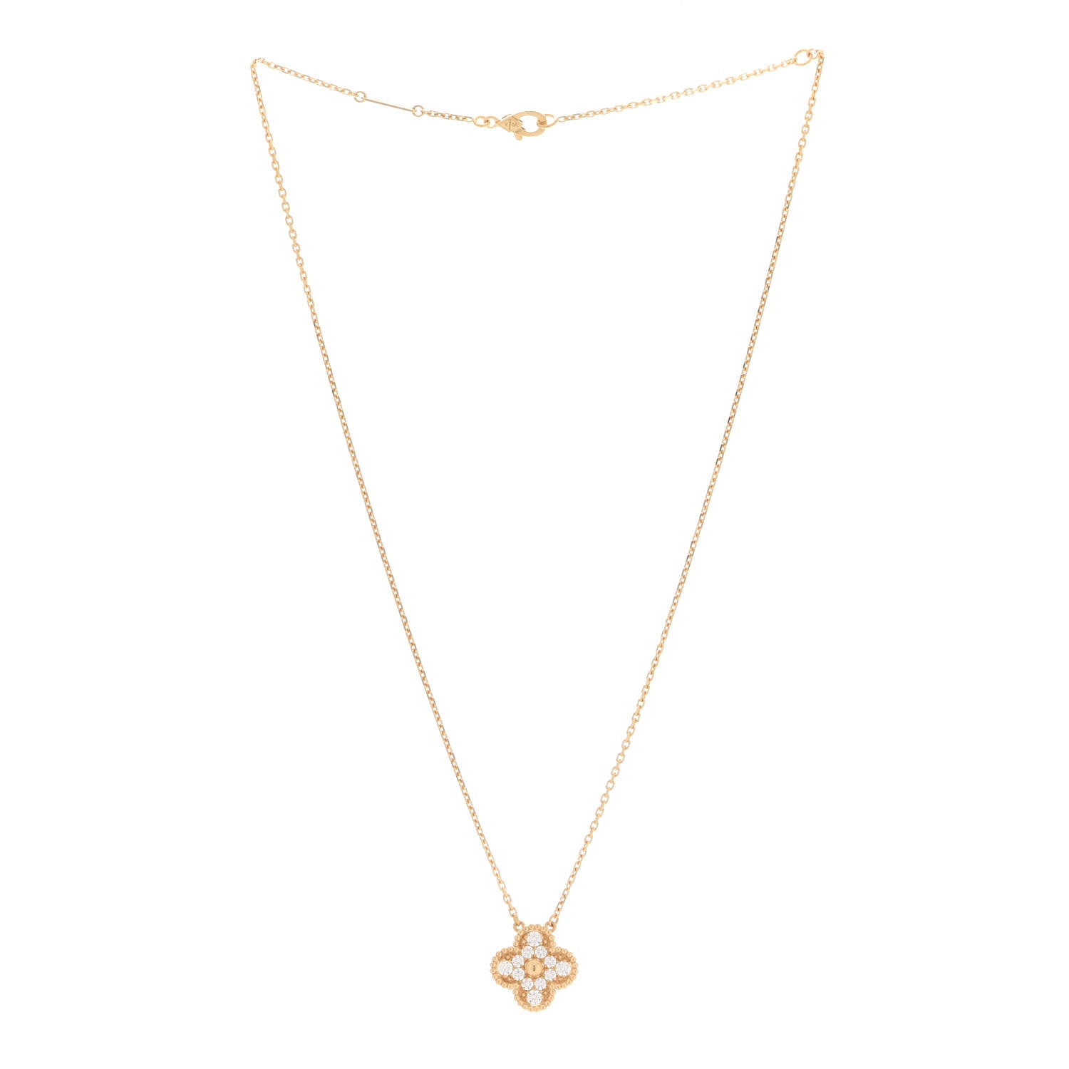 Van Cleef & Arpels 18K Yellow Gold Diamond Vintage Alhambra Pendant Necklace 3 of 7
