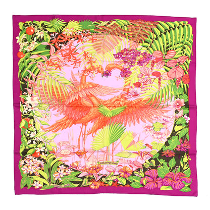 Hermes Silk Flamingo Party Scarf 90 Bougainvillier Mauve Vert 1 of 6