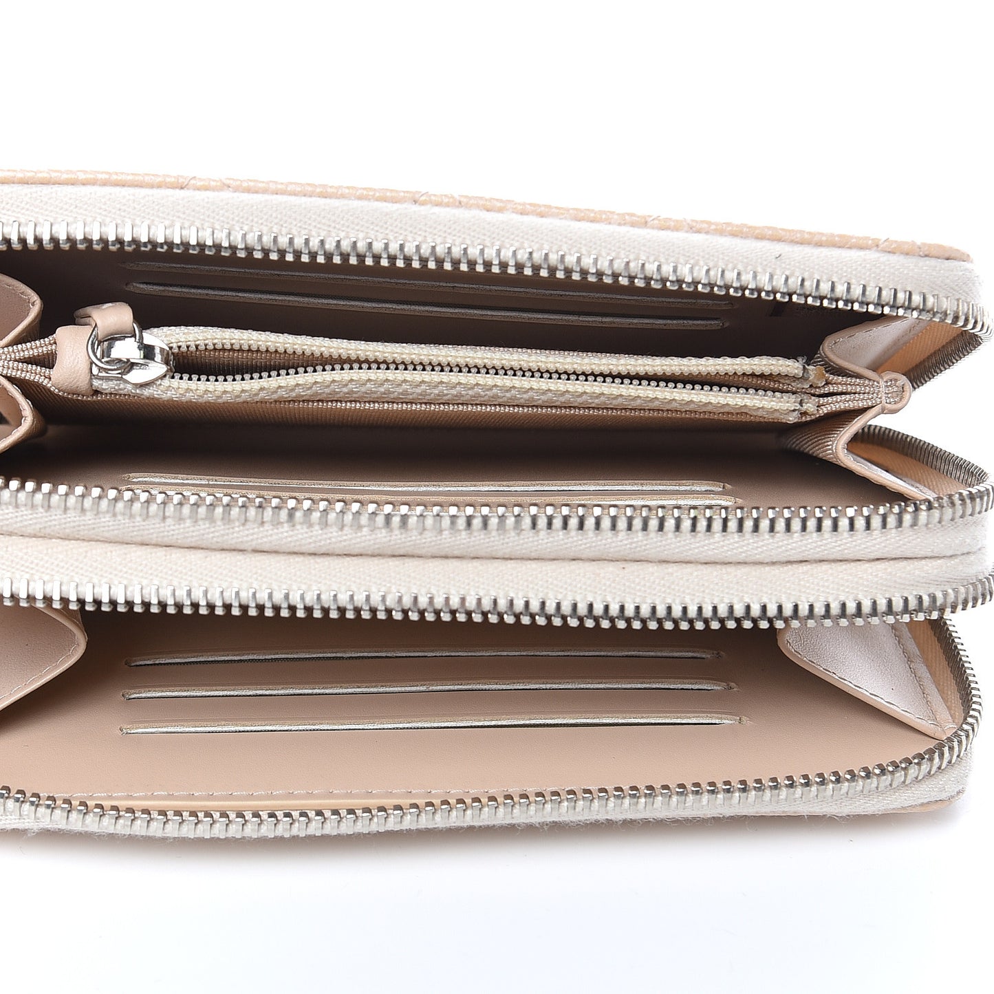 Caviar Quilted Large Gusset Double Zip Around Wallet Beige