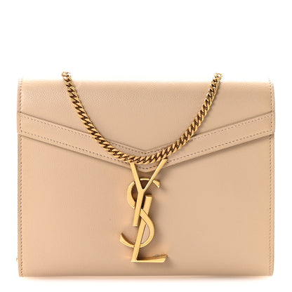 Saint Laurent Grain De Poudre Monogram Cassandra Chain Wallet Dark Beige 1 of 9