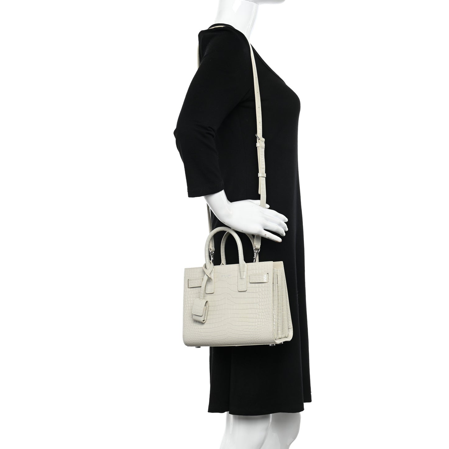 Calfskin Crocodile Embossed Nano Sac De Jour Crema Soft