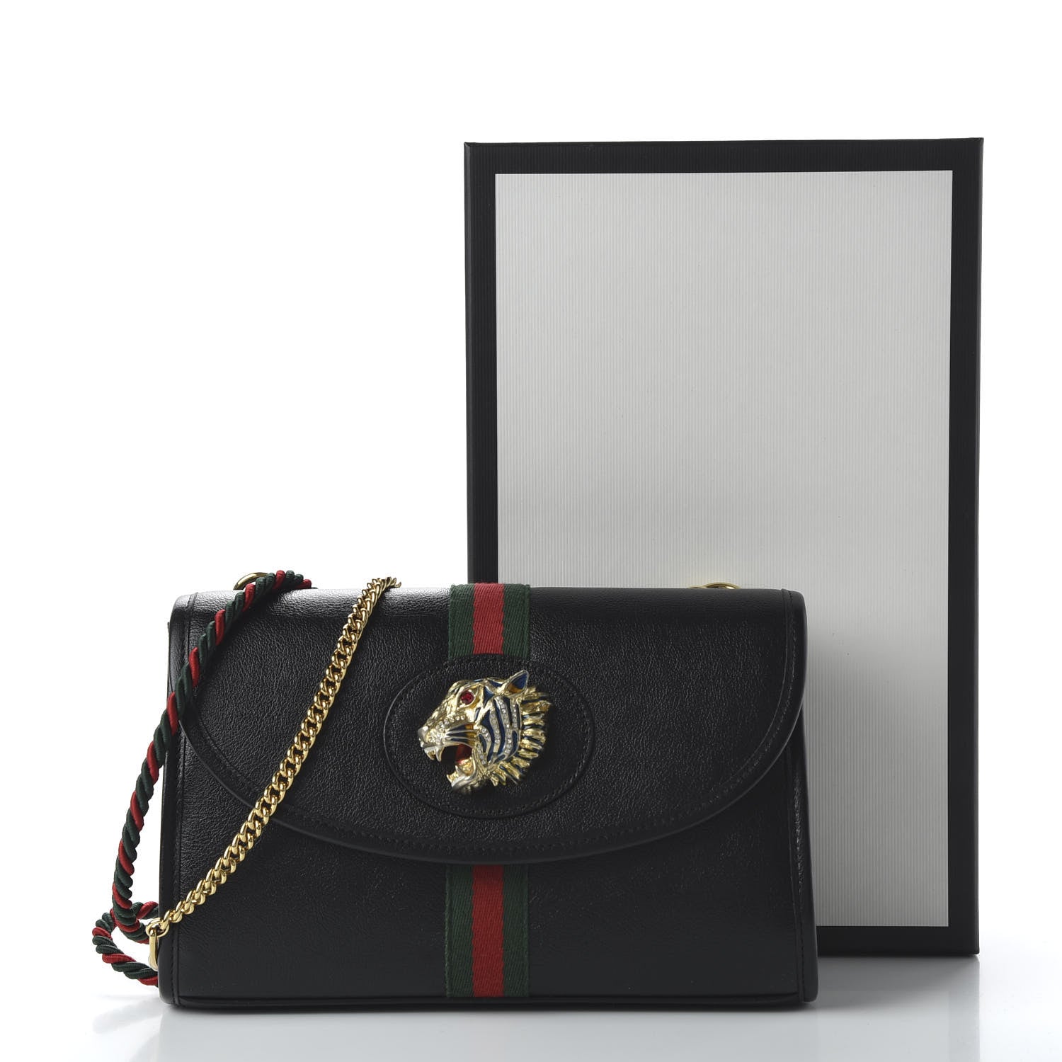 Gucci Textured Calfskin Web Small Rajah Slim Flap Shoulder Bag Black 20 of 21