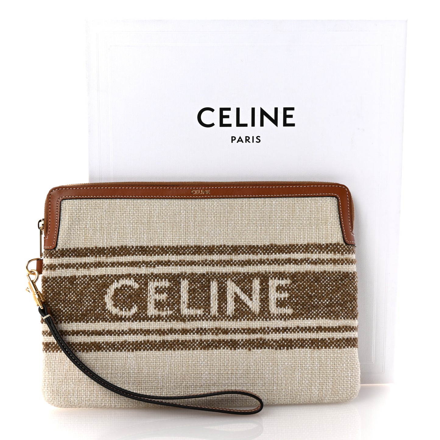 Jacquard Striped Calfskin Striped Small Pouch Tobacco Tan