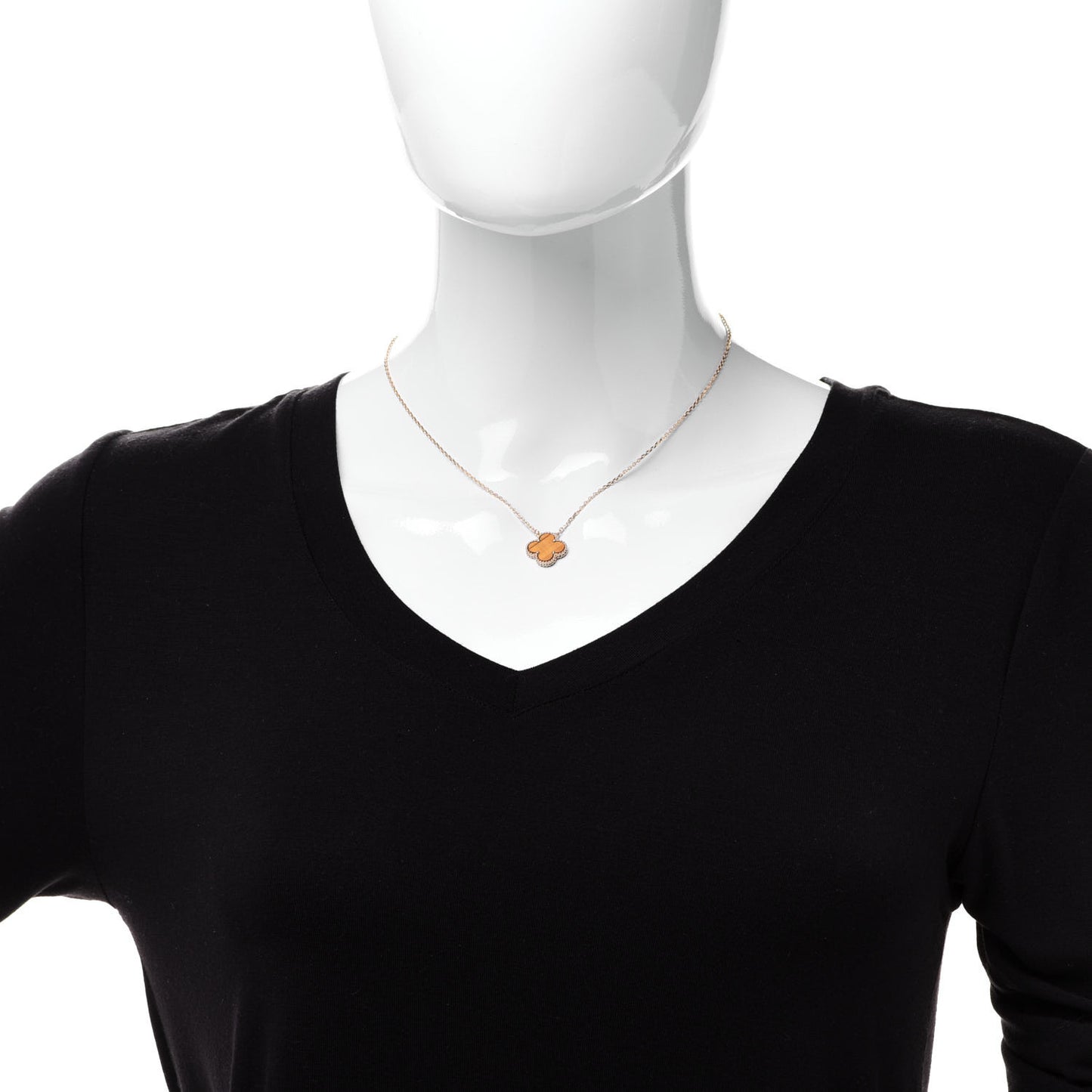 18K Yellow Gold Tiger Eye Vintage Alhambra Pendant Necklace