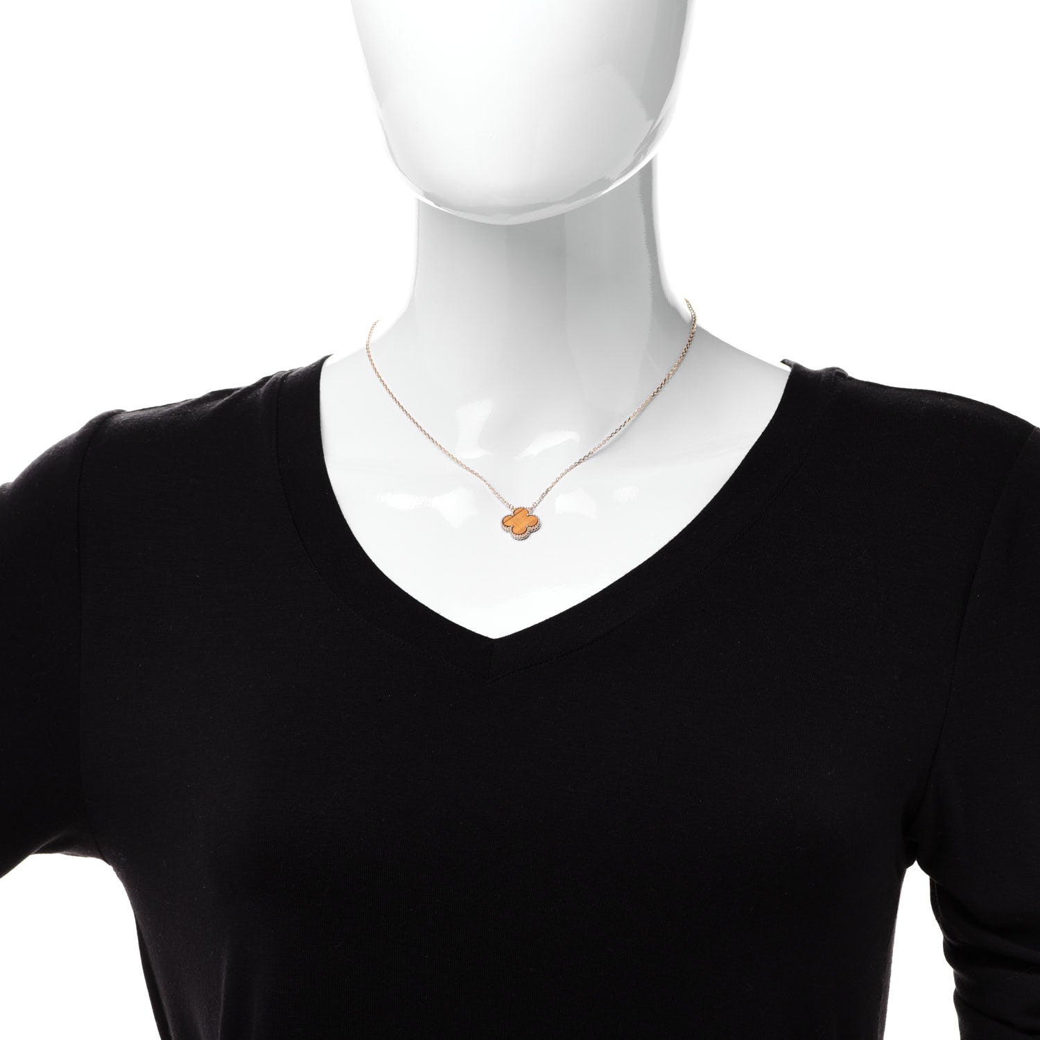 Van Cleef & Arpels 18K Yellow Gold Tiger Eye Vintage Alhambra Pendant Necklace 2 of 6