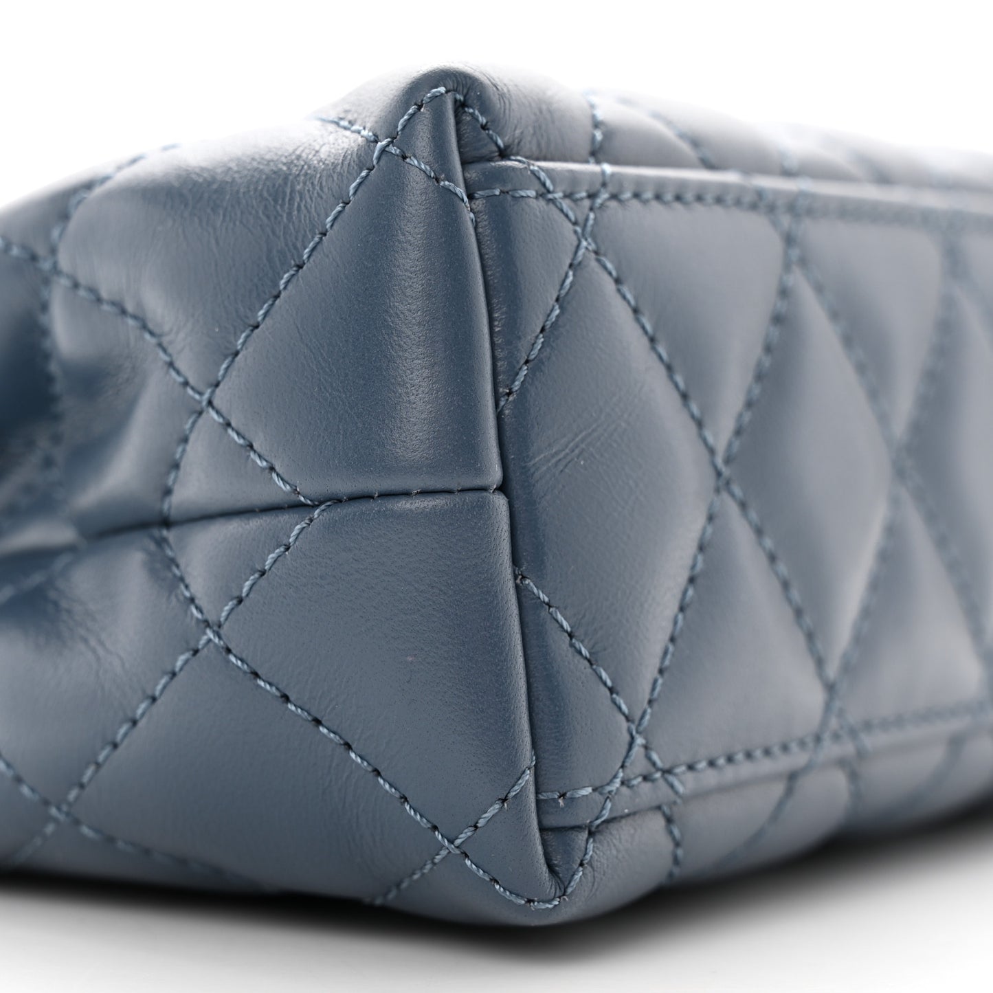 Shiny Aged Calfskin Quilted Nano Kelly Shopper Dark Blue