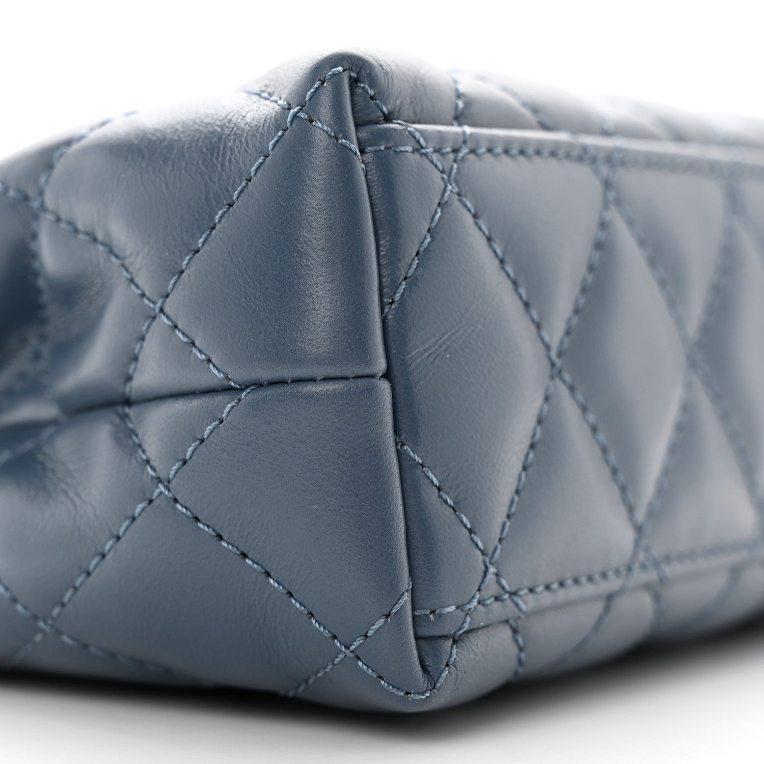 Chanel Shiny Aged Calfskin Quilted Nano Kelly Shopper Dark Blue 9 of 10