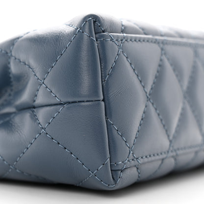 Chanel Shiny Aged Calfskin Quilted Nano Kelly Shopper Dark Blue 9 of 10