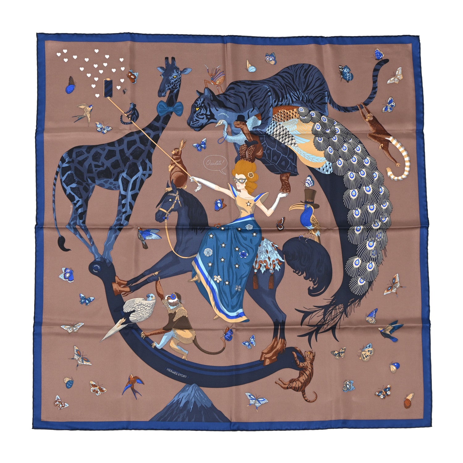 Hermes Silk Hermes Story Scarf 90 Marron Glace Bleu 1 of 5