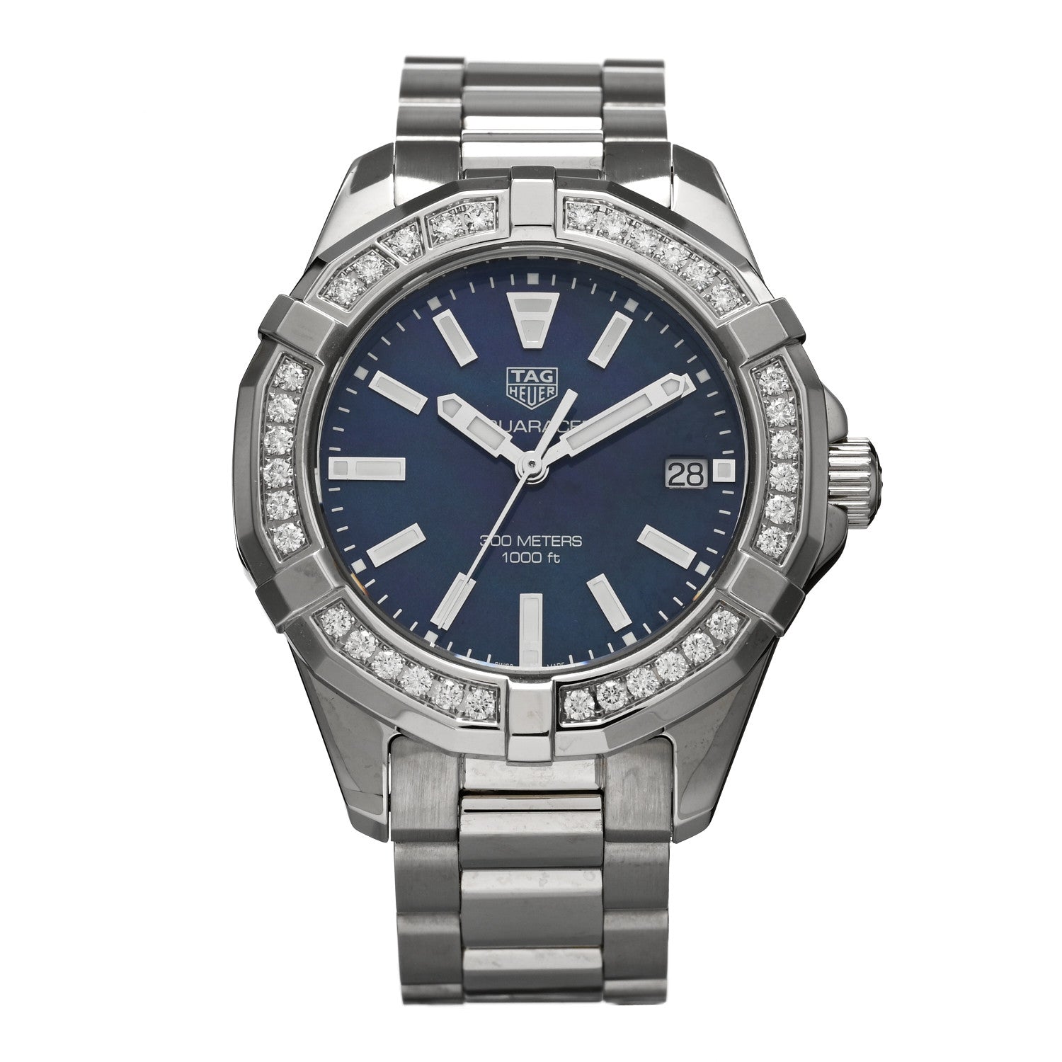 Tag Heuer Stainless Steel Diamond Bezel Blue Mother of Pearl 35mm Aquaracer Lady Quartz Watch WAY131N 1 of 5