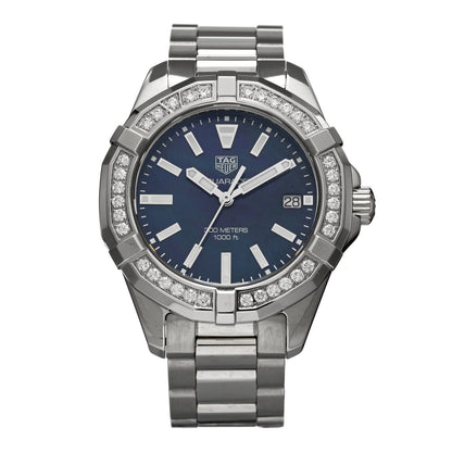 Tag Heuer Stainless Steel Diamond Bezel Blue Mother of Pearl 35mm Aquaracer Lady Quartz Watch WAY131N 1 of 5
