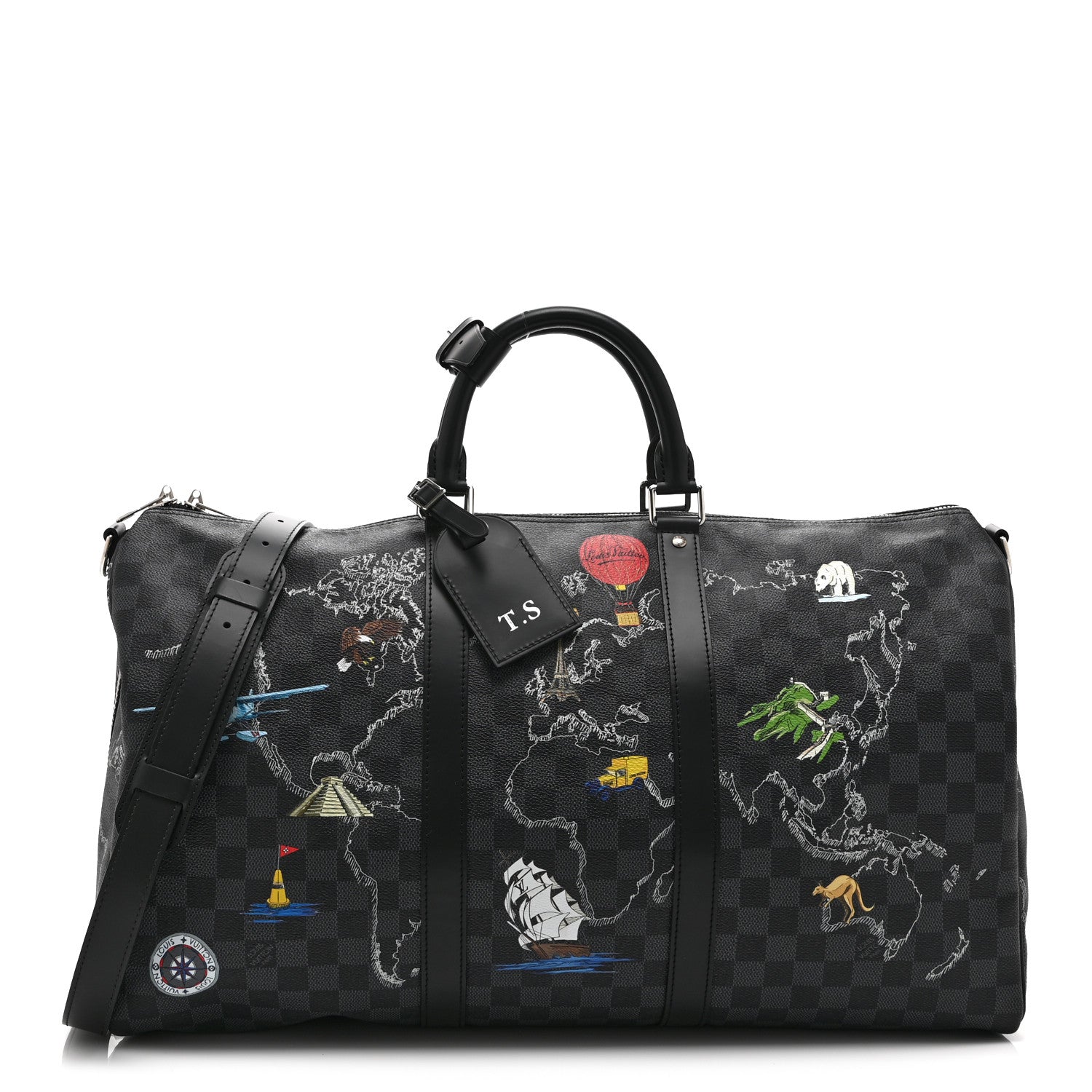 Louis Vuitton Damier Graphite World Map Keepall Bandouliere 50 1 of 9