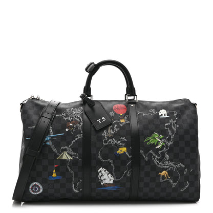Louis Vuitton Damier Graphite World Map Keepall Bandouliere 50 1 of 9