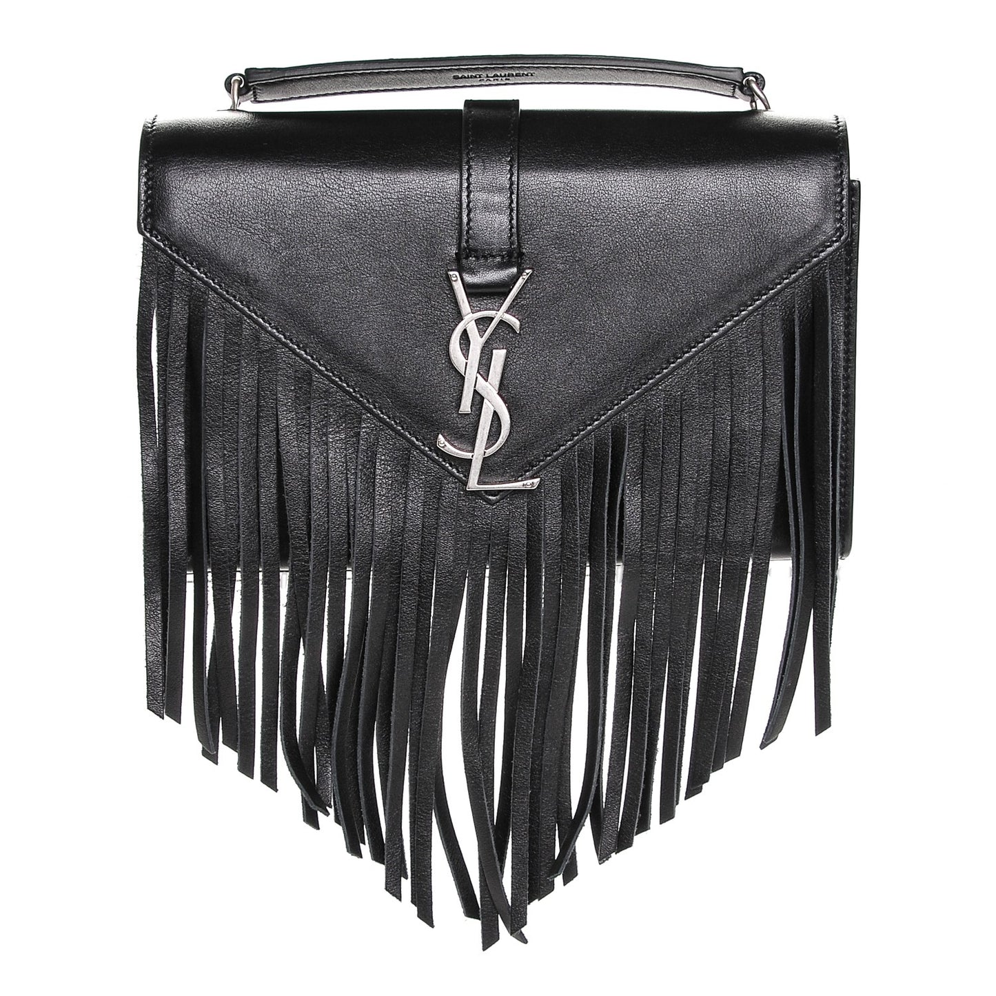 Calfskin Fringe Small Monogram Satchel Black