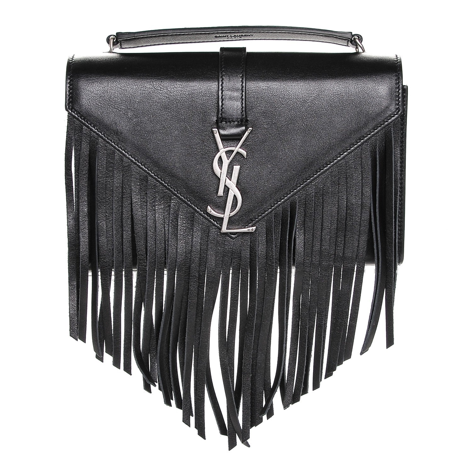 Saint Laurent Calfskin Fringe Small Monogram Satchel Black 1 of 6