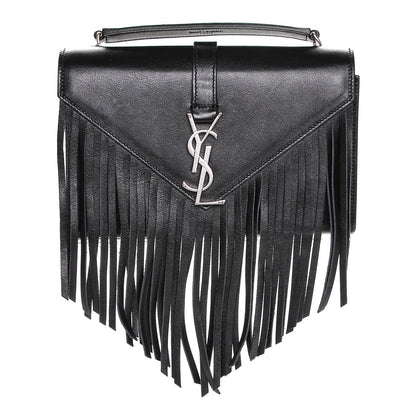 Saint Laurent Calfskin Fringe Small Monogram Satchel Black 1 of 6