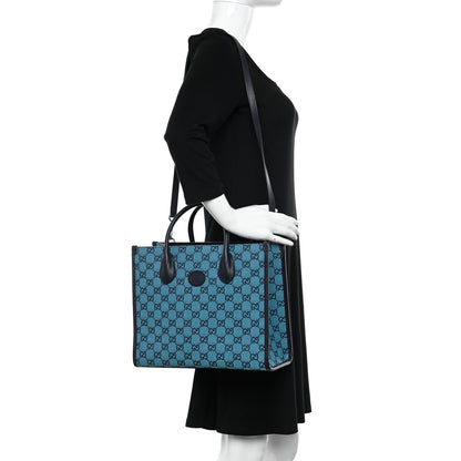 Gucci Monogram Multicolor Textured Dollar Calfskin Small Retro Interlocking G Tote Bag Light Blue 2 of 9