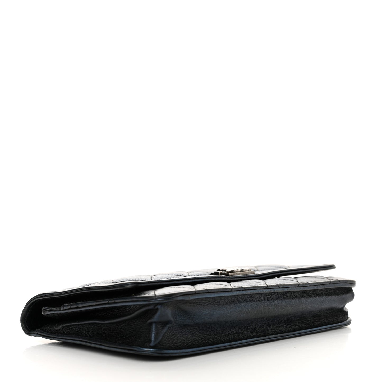 Metallic Calfskin Quilted Boy Wallet On Chain WOC Navy Blue