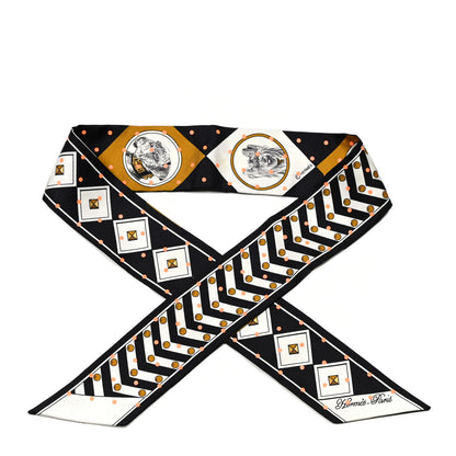 Hermes Silk Colliers Et Chiens Twilly Black Gold White 1 of 4