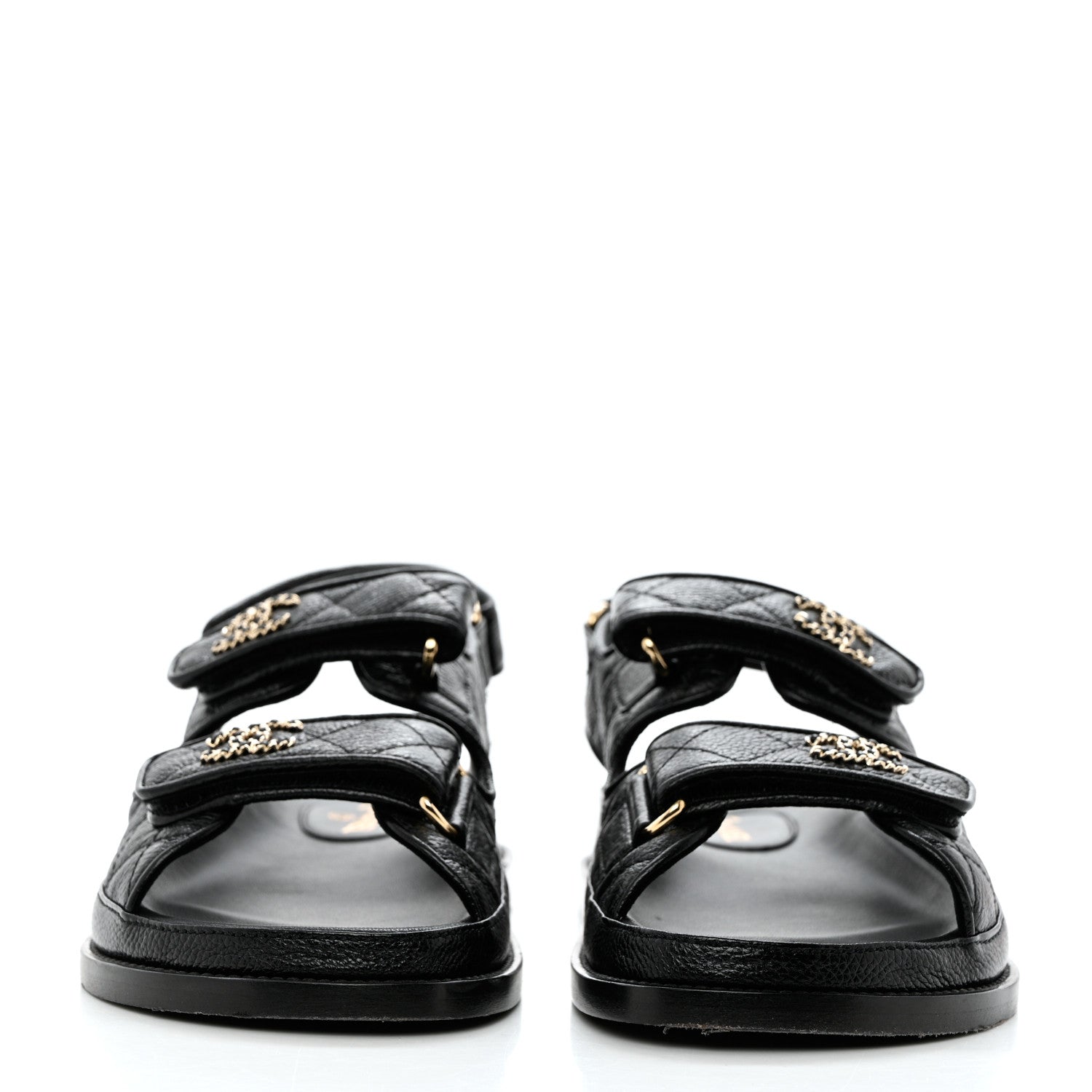 Chanel Grained Calfskin Velcro Dad Sandals 37 Black 2 of 11