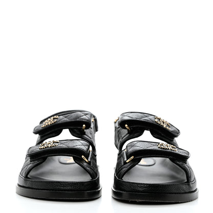 Chanel Grained Calfskin Velcro Dad Sandals 37 Black 2 of 11