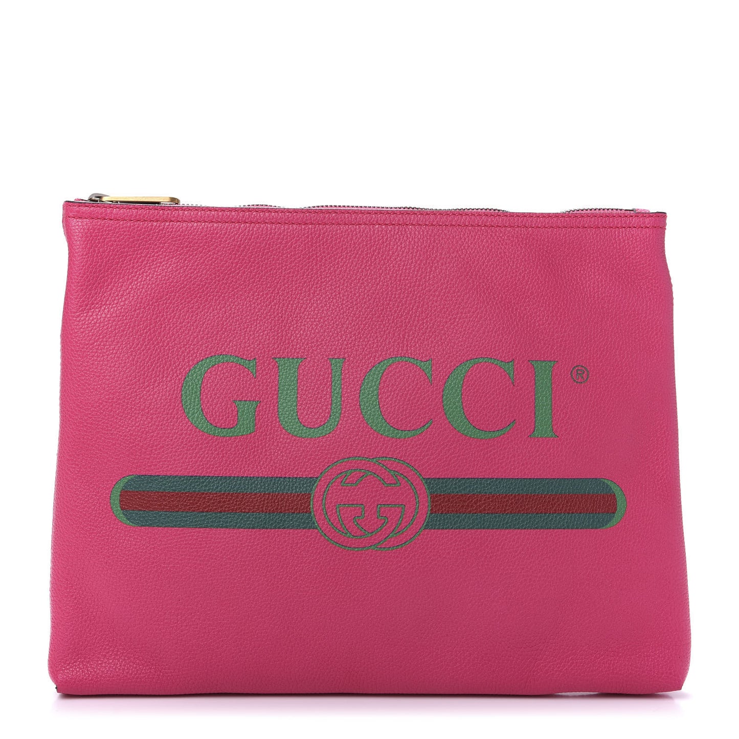 Pebbled Calfskin Medium Logo Portfolio Clutch Box Pink Green
