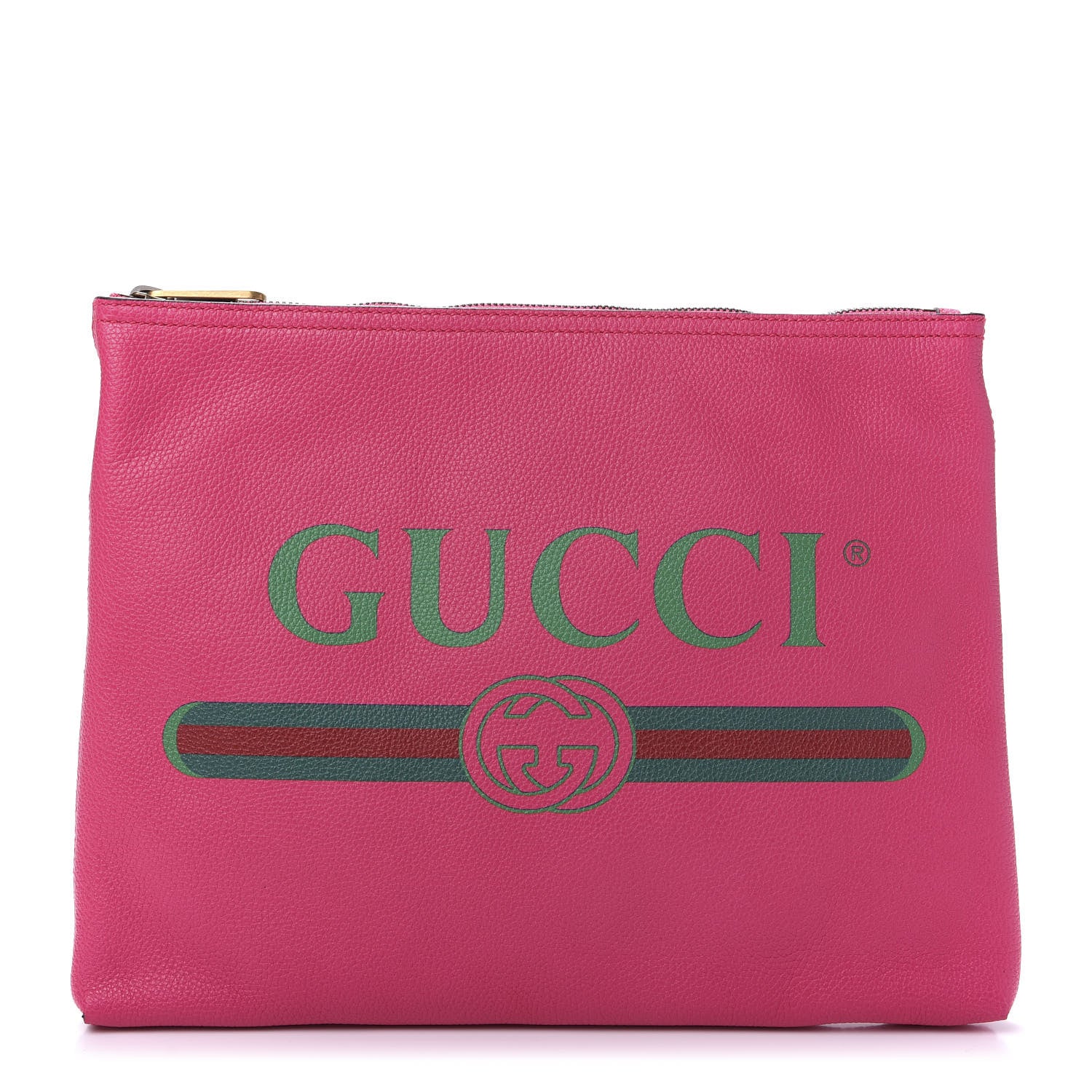 Gucci Pebbled Calfskin Medium Logo Portfolio Clutch Box Pink Green 1 of 8