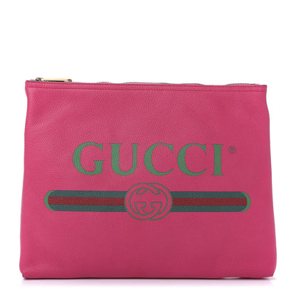 Gucci Pebbled Calfskin Medium Logo Portfolio Clutch Box Pink Green 1 of 8
