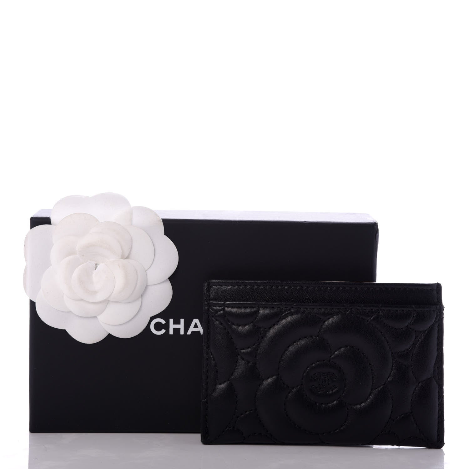 Chanel Lambskin Camellia Embossed Card Holder Black 9 of 9
