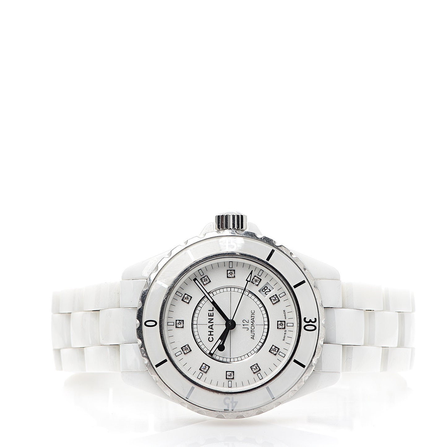 Stainless Steel Ceramic Diamond 38mm J12 Automatic Watch White