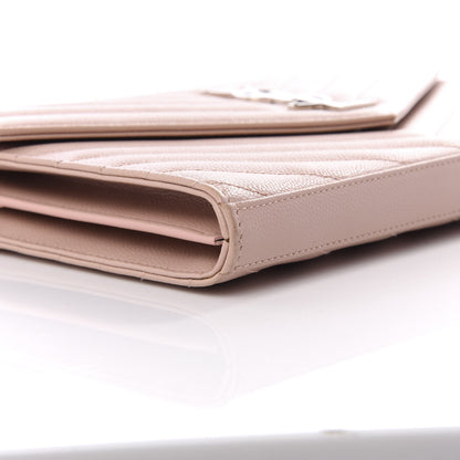 Saint Laurent Grain De Poudre Matelasse Chevron Monogram Chain Wallet Pale Pink 5 of 8