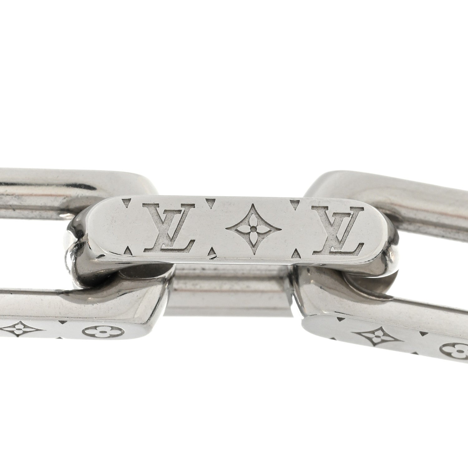 Louis Vuitton Metal Engraved Monogram Chain Necklace Silver Black 4 of 6
