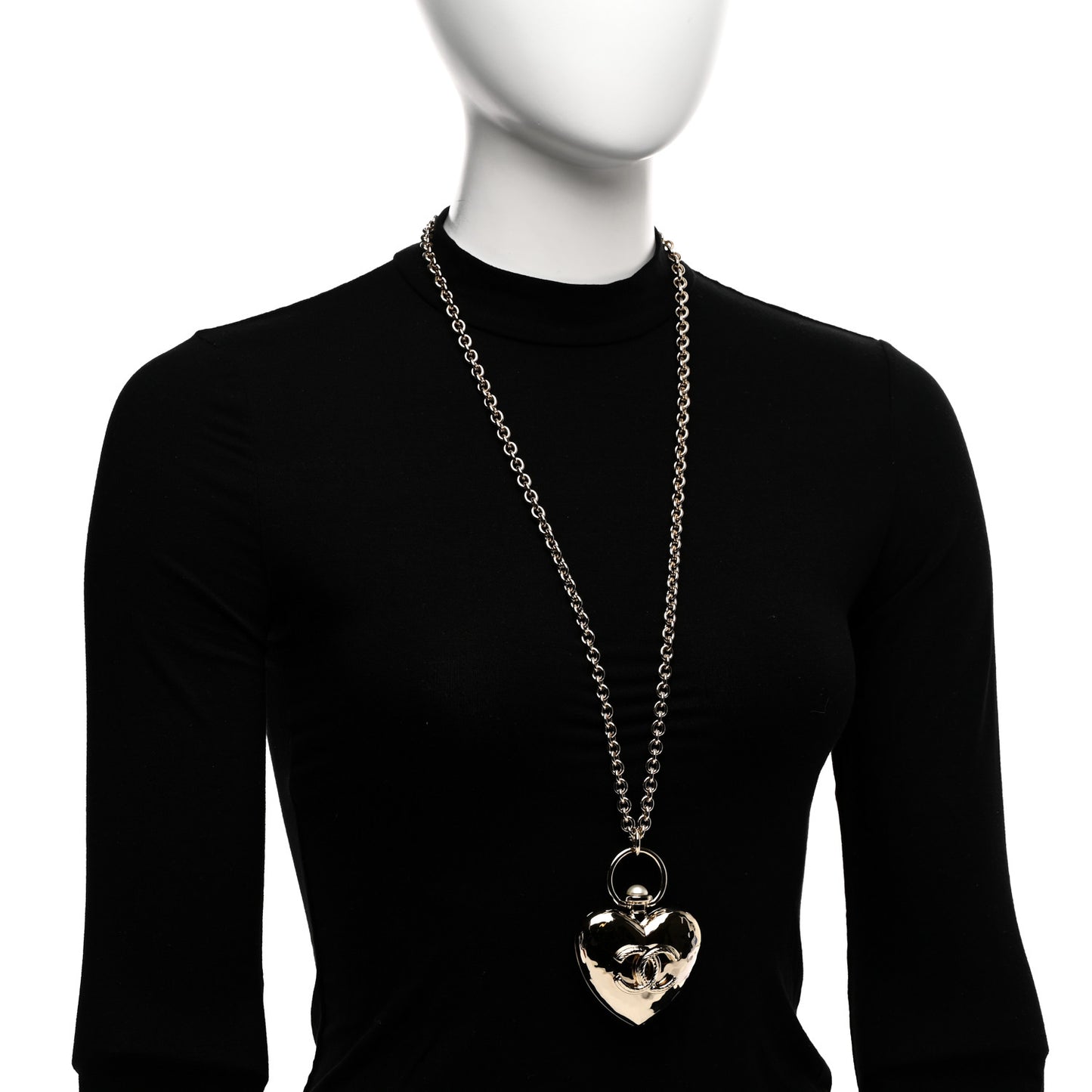 Metal CC Heart Locket Necklace Gold