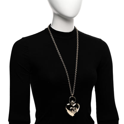 Chanel Metal CC Heart Locket Necklace Gold 2 of 6