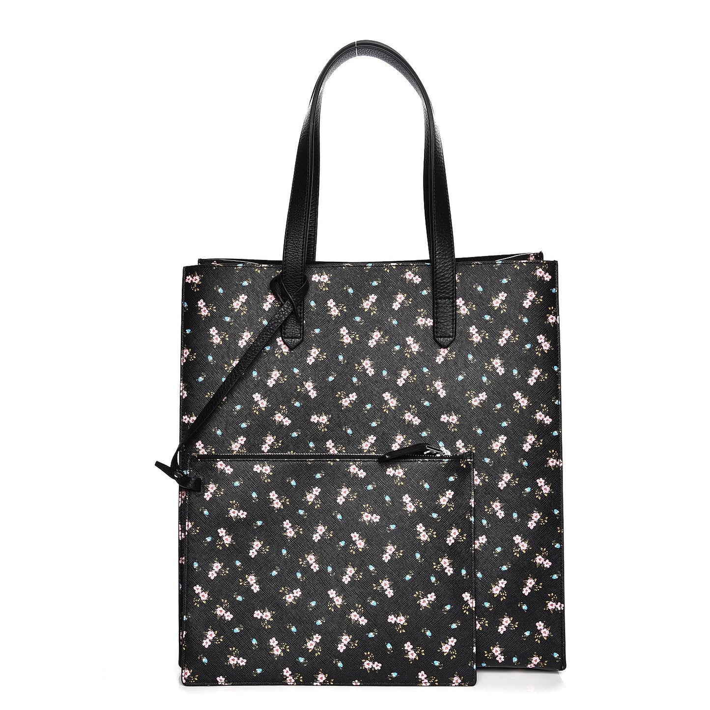Coated Canvas Hibiscus Print Medium Stargate Shopper Tote Black Multicolor