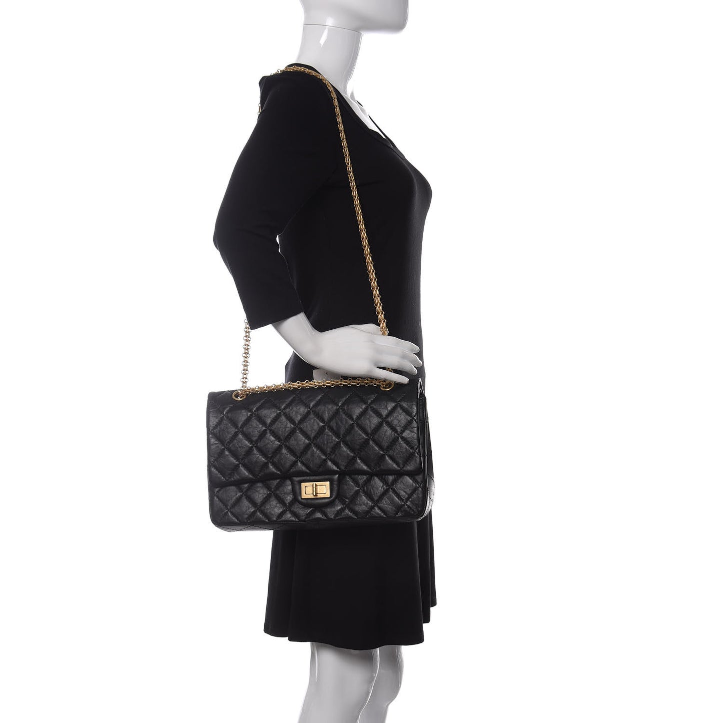 Aged Calfskin Quilted 2.55 Reissue 227 Flap Black