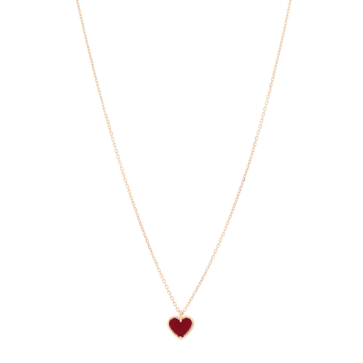 18K Rose Gold Carnelian Sweet Alhambra Heart Pendant Necklace