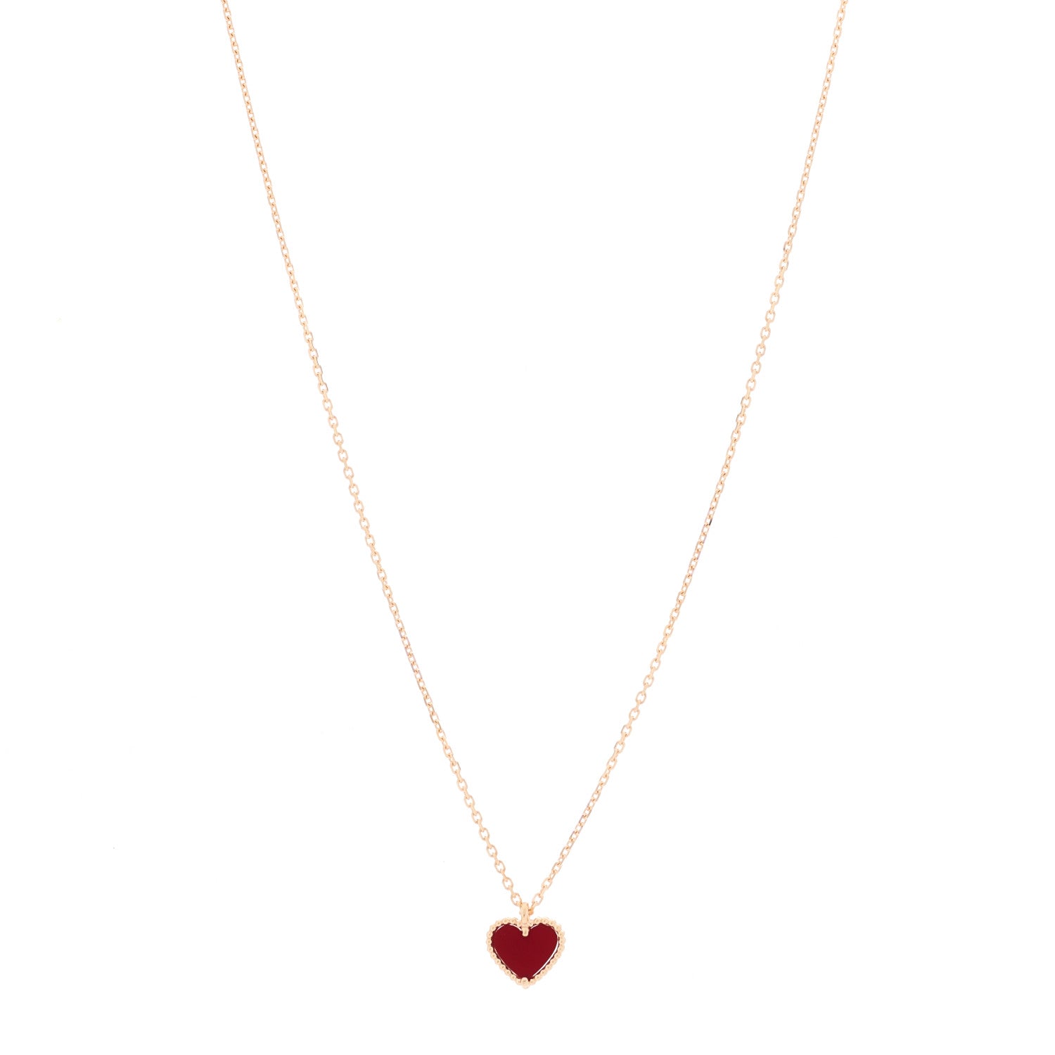 Van Cleef & Arpels 18K Rose Gold Carnelian Sweet Alhambra Heart Pendant Necklace 1 of 5