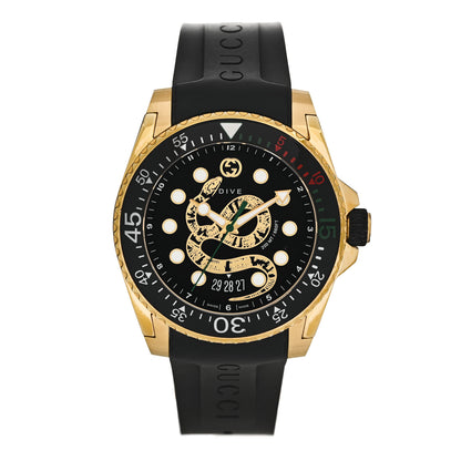 Gucci Stainless Steel Rubber 45mm Dive Snake Quartz Watch Black 1 of 4