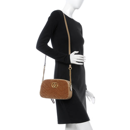 Gucci Velvet Matelasse Small GG Marmont Chain Shoulder Bag Taupe 2 of 7